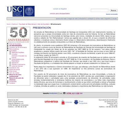 WEB 50 aniversario Facultad de Matemáticas USC